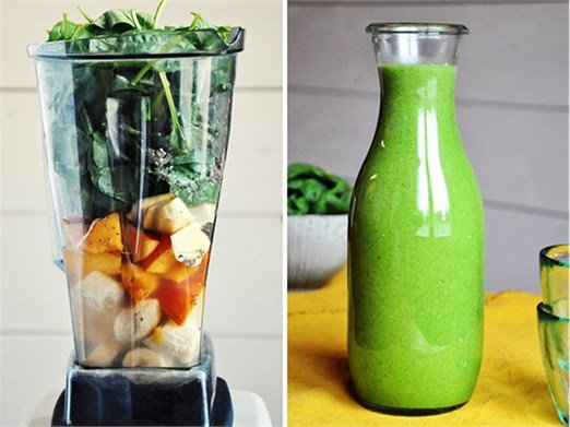 Grüner Smoothie mit Spinat und Nektarine