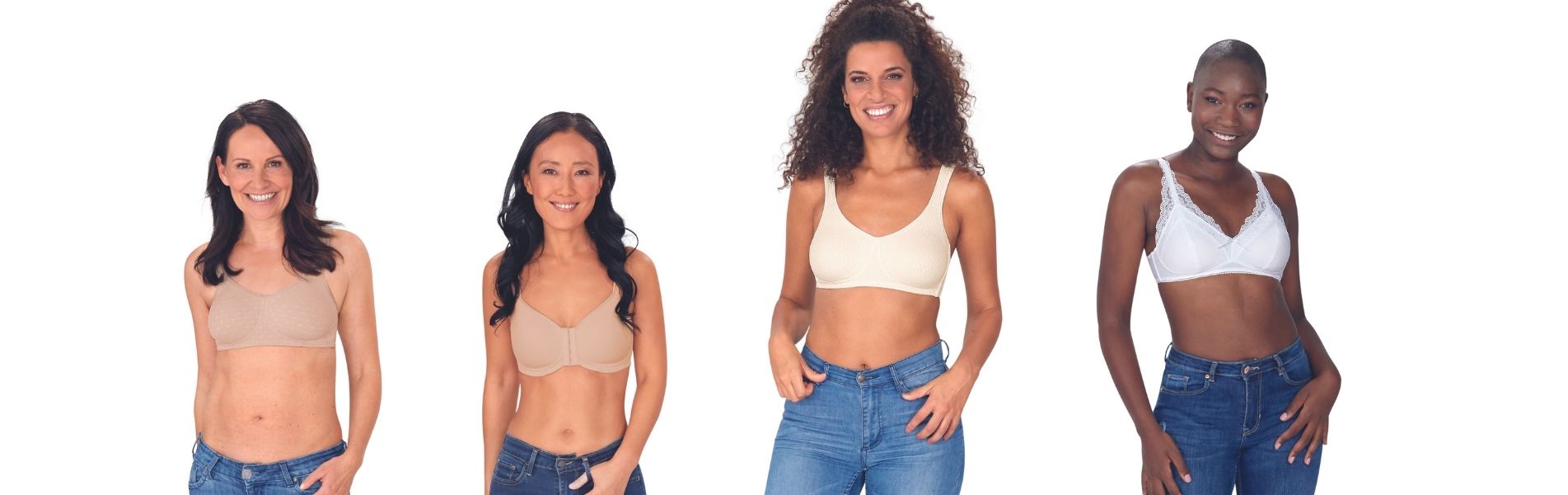Breast Cancer Bras: Confident smiling female lying on back wearing breat cancer bra