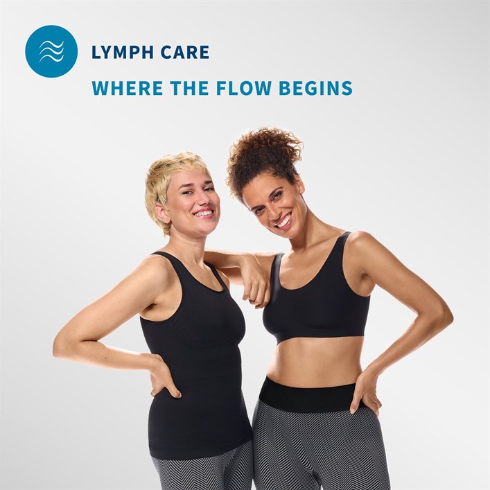 two women wearing amoena lymph care clothing