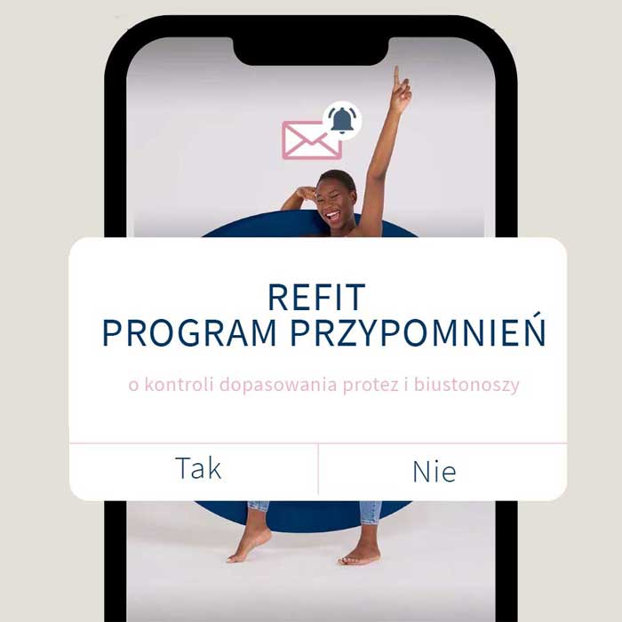 Otrzymuj przypomnienia o zbliżającym się terminie kontroli dopasowania biustonosza, protezy piersi lub nakładki modelującej