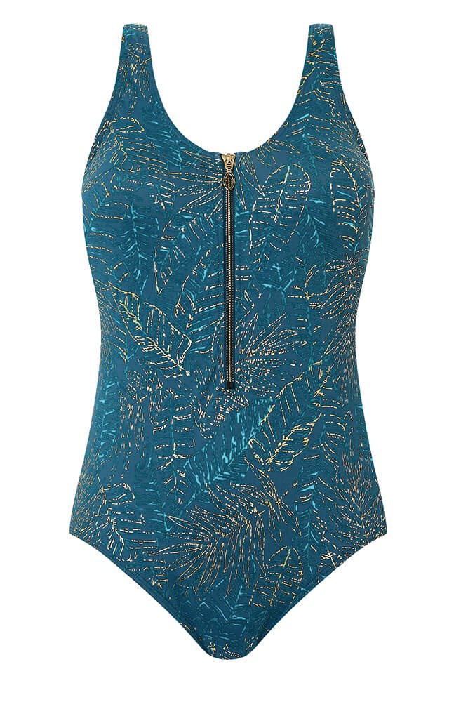 Futuna One Piece Zipper Swimsuit Green Pocketed Mastectomy Bra Amoena Uk