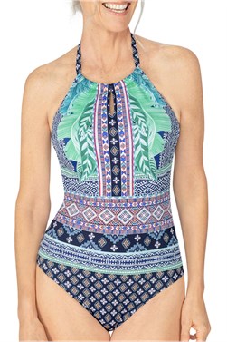 Boho Vibes One-Piece High Neck Swimsuit - one piece swimsuit
