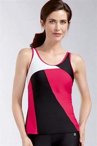 Pocketed Tank Activewear Top - Raspberry / Black / White