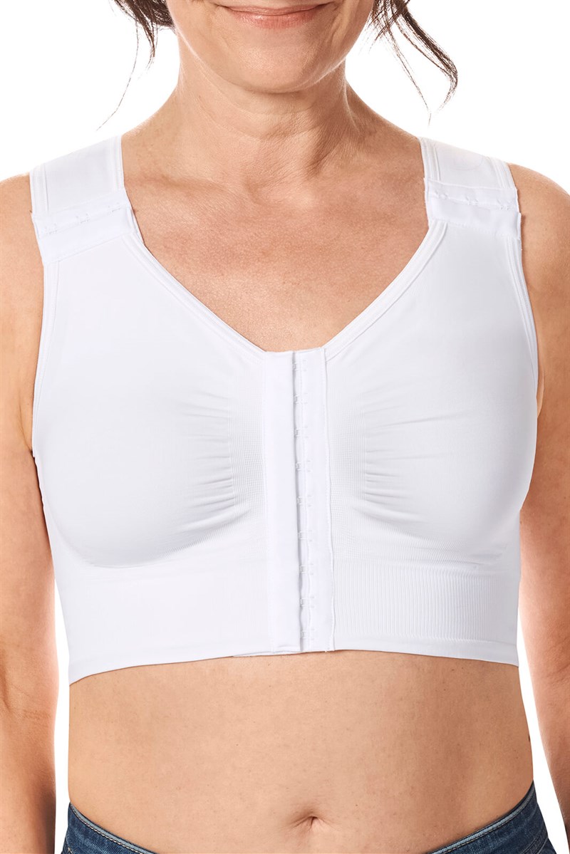 Lymph Flow Long Wire Free Front Closure Mastectomy Bra - white, CuraLymph  Recovery wear, Amoena USA