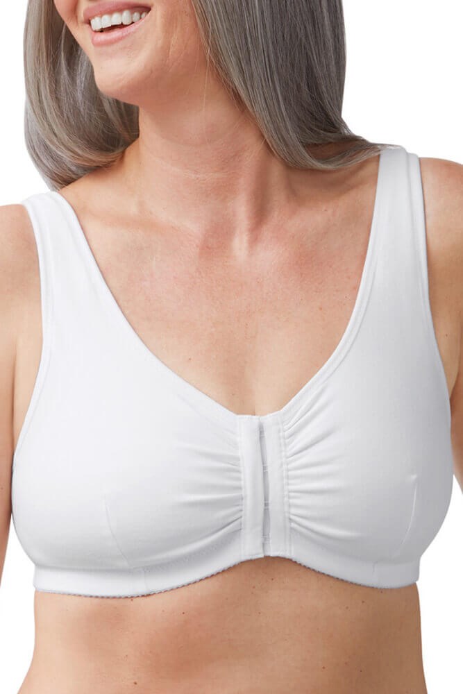 Underworks Double Mastectomy Bra with Molded Pad Inserts - Cotton  Adjustable Sleep and Leisure Bra - Padded Shoulders - White 
